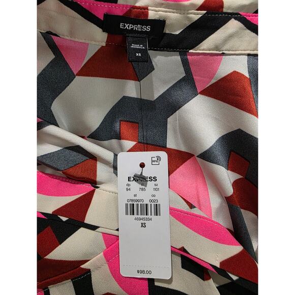 NWT EXPRESS Printed Tie Wais Long Sleeve Shirt Dress - Picture 7 of 8